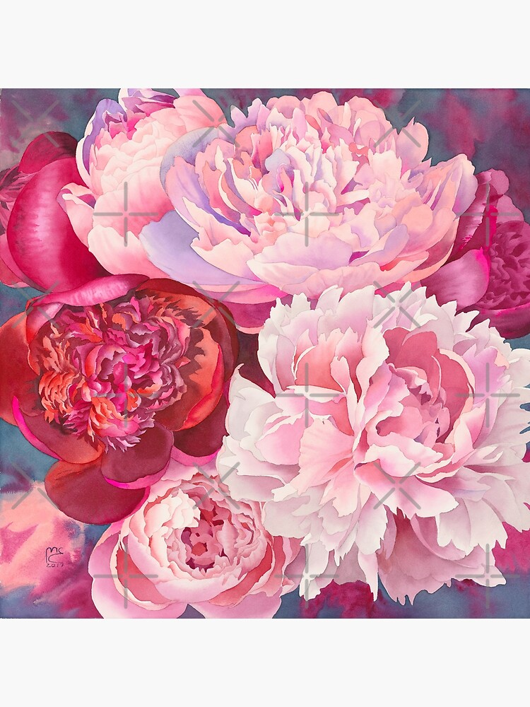 Pink peony botanical watercolor flowers Poster for Sale by