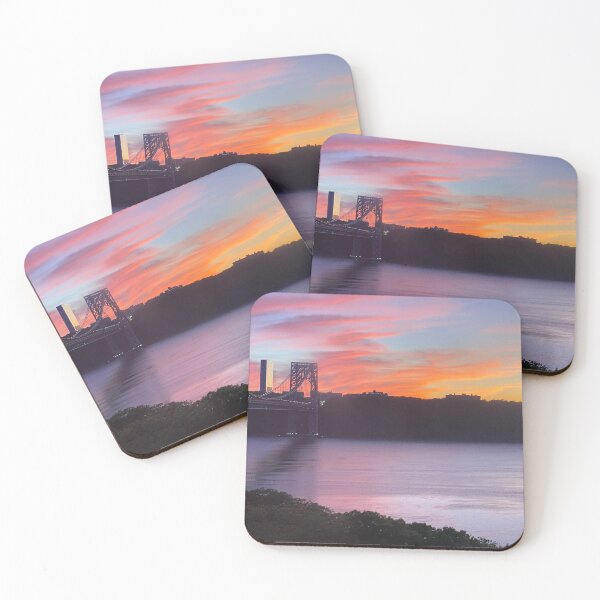 Item preview, George Washington Bridge under purple and orange sky designed and sold by HarrietRGoren.
