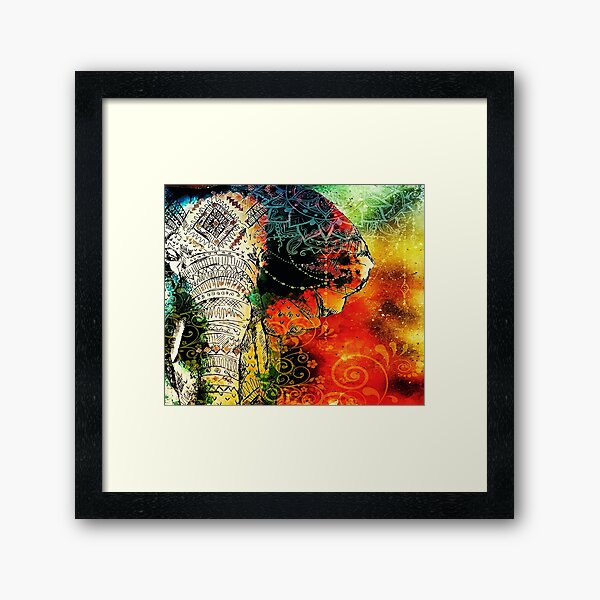 Mandala Indian Elephant / Zen Yoga Elephant Mandala Framed Art Print