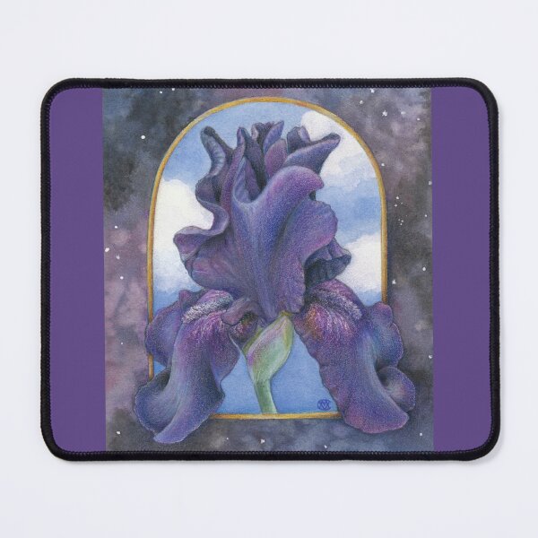 Item preview, Dark Purple Iris under a Blue Sky with a Galaxy Border, Day & Night - "Midnight Iris" designed and sold by Carye VanDerPol Mahoney.