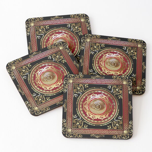 Item preview, Greek Key Meander Black Gold Red Medallion Baroque designed and sold by Yiorgos Designs.