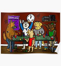 Dogs Playing Pong Poster