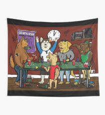 Dogs Playing Pong Wall Tapestry