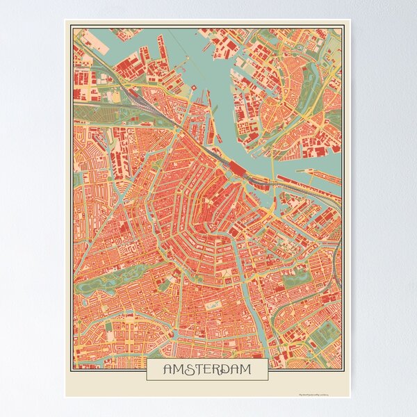 Aperçu de l'œuvre Carte de style rétro d'Amsterdam créée et vendue par ArtNouveauMaps.