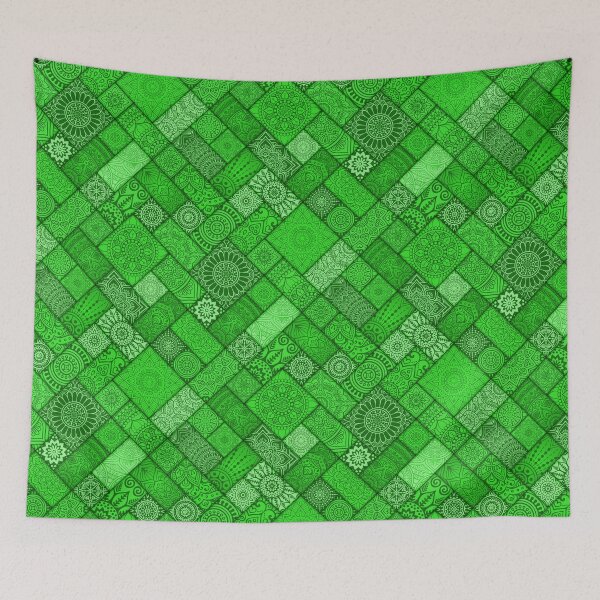 Item preview, Shades of Green Indian Diagonal Floral Tiles pattern designed and sold by Art-by-Geoff.