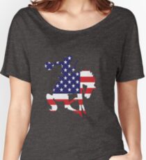 Patriotic Rodeo Bronco American Flag Women's Relaxed Fit T-Shirt