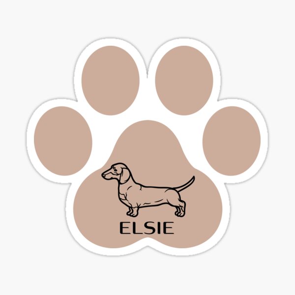 Dachshund dog in brown paw and name Elsie Sticker