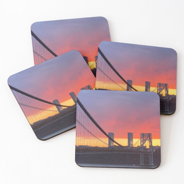 Item preview, George Washington Bridge in purple, red, and yellow sunset designed and sold by HarrietRGoren.