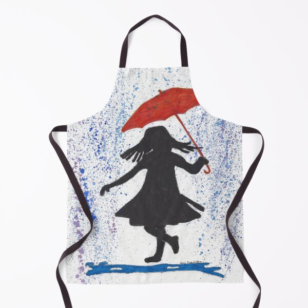 Item preview, Playing in the Rain Watercolor Painting of Silhouette of Young Girl with Red Umbrella designed and sold by AliCatOriginals.
