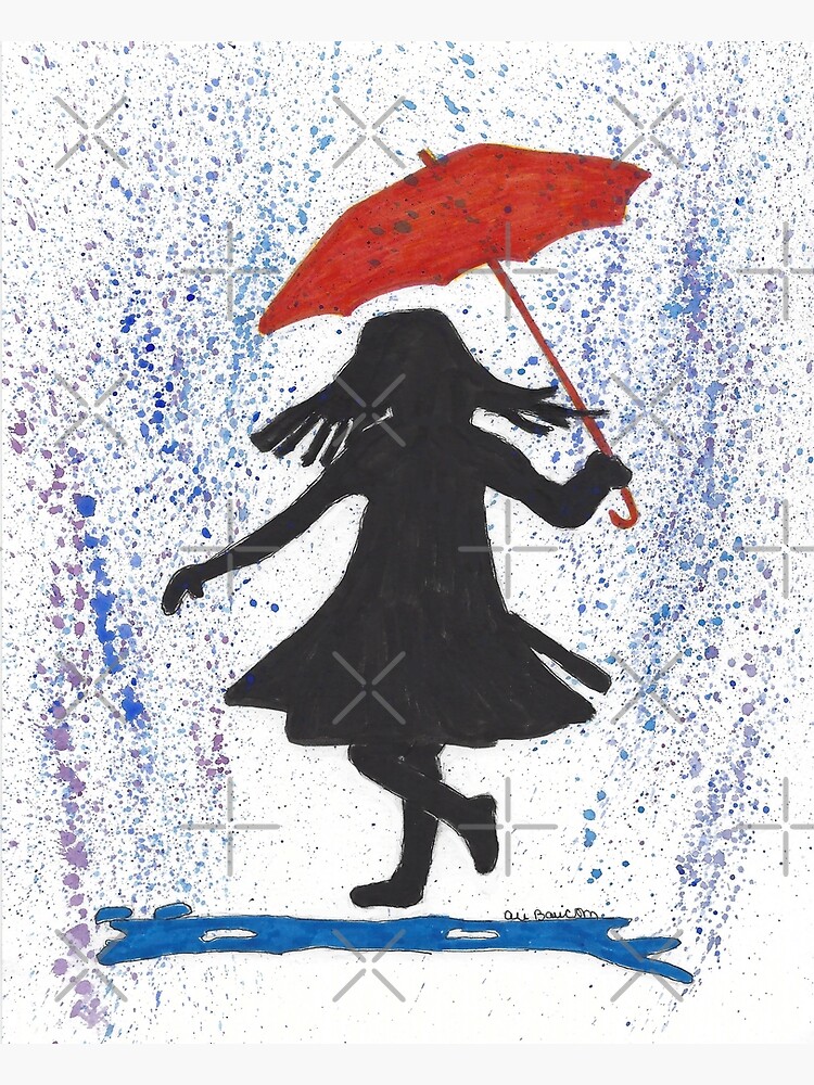 Little Girl and Umbrella Drawing Stock Photo - Alamy