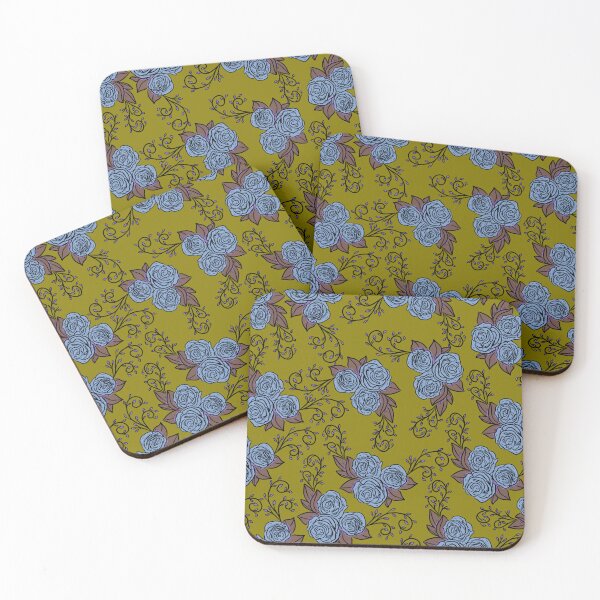Item preview, Vintage Blue Rose Floral Pattern On Olive designed and sold by GraphicsClub.