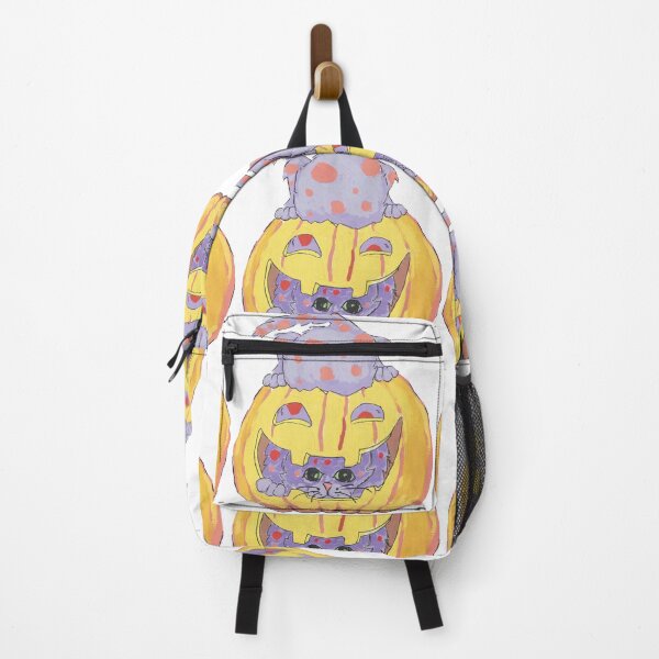 Item preview, Fluffy purple cat playing with pumpkin painting designed and sold by CrittersByLola.