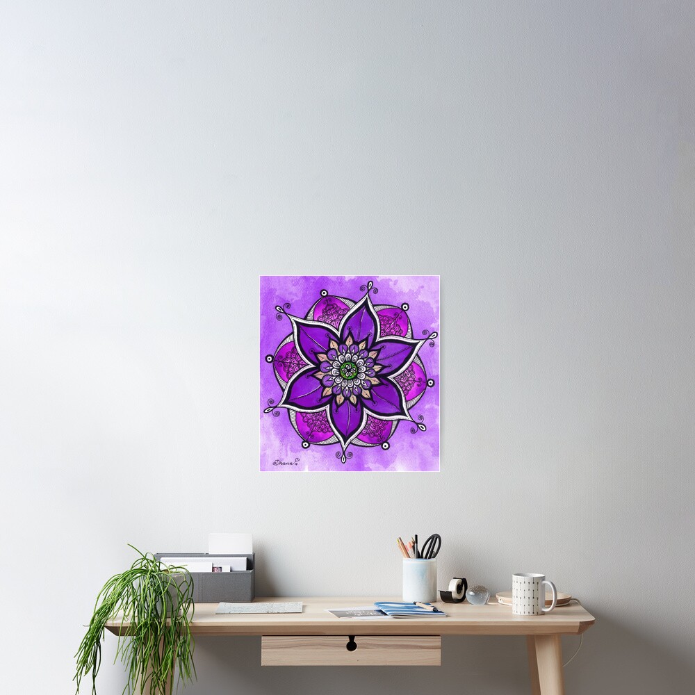 "Purple mandala painting, mandala wall art, yoga gift " Poster for Sale
