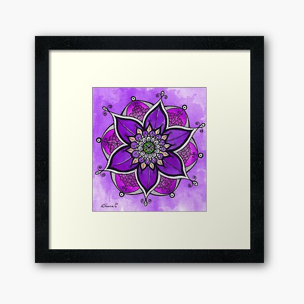 Purple mandala painting, mandala wall art, yoga gift Framed Art Print