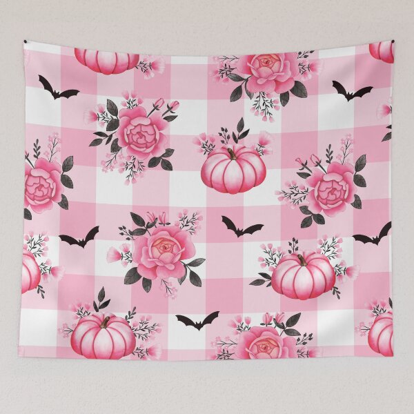 Item preview, Pumpkins, Bats and Pink Florals on Pink Gingham - Pastel Halloween designed and sold by KConfetti.