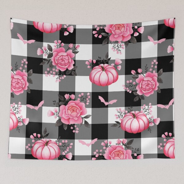 Item preview, Copy of Pumpkins, Bats and Pink Florals on Pink Gingham - Pastel Halloween designed and sold by KConfetti.