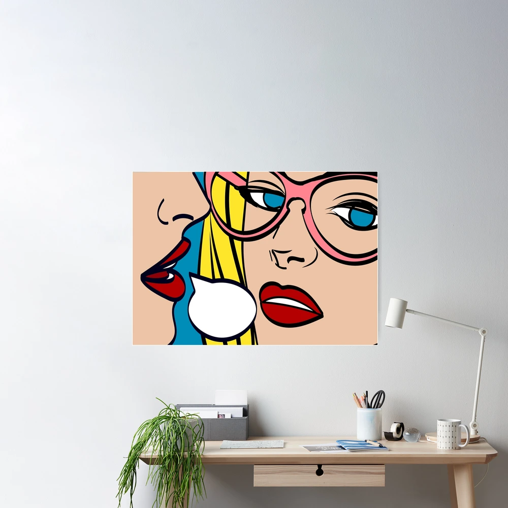 nice pop art retro comic illustration. Woman whispering gossip or secret to  her friend. Poster for Sale by algrass