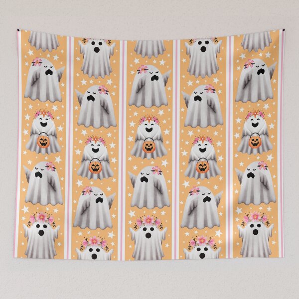 Item preview, Ghosts in Flower Crowns and Stripes on Orange - Pastel Halloween designed and sold by KConfetti.