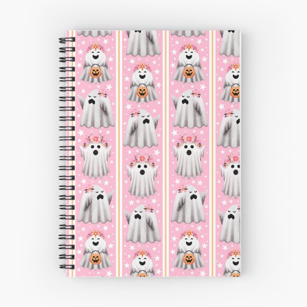 Aperçu de l'œuvre Fantômes en couronnes de fleurs et rayures sur rose - Pastel Halloween créée et vendue par KConfetti.