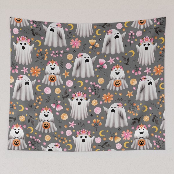 Item preview, Ghosts and Gothic Florals on Grey - Pastel Halloween designed and sold by KConfetti.