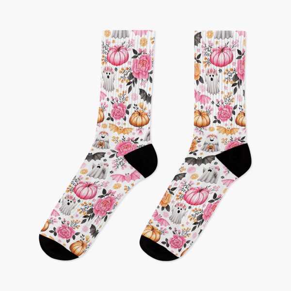 Item preview, Halloween Florals with Pumpkins, Bats and Ghosts on White - Pastel Halloween designed and sold by KConfetti.