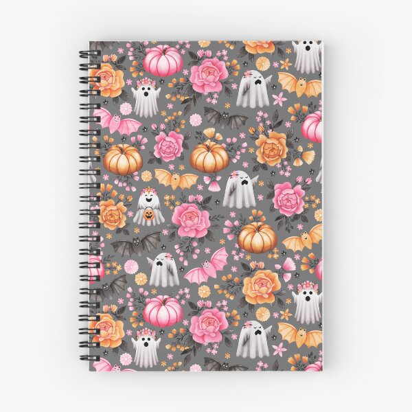 Item preview, Halloween Florals with Pumpkins, Bats and Ghosts on Grey - Pastel Halloween designed and sold by KConfetti.
