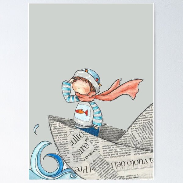 Item preview, Little Boy Sailing Nautical Paper Boat  designed and sold by ChristinasMess.