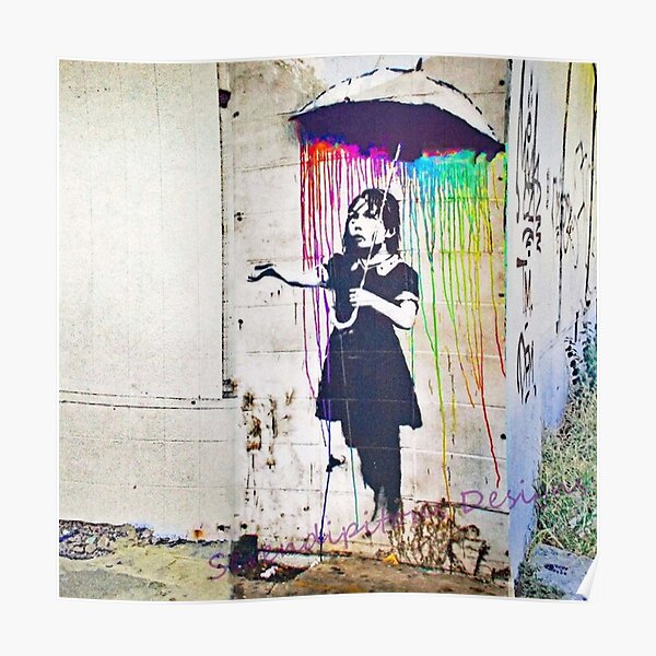 "banksy girl with umbrella" Poster for Sale by suggsmatte Redbubble