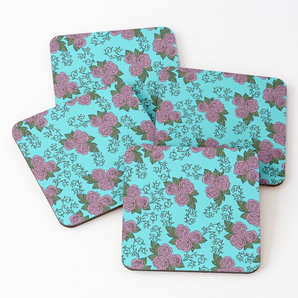Item preview, Vintage Pink Rose Floral Pattern On Cyan designed and sold by GraphicsClub.