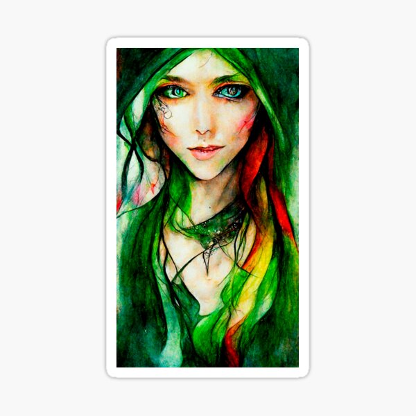 Portrait of a mysterious fairy, a forest magic girl. Painted image of a fairy. Sticker
