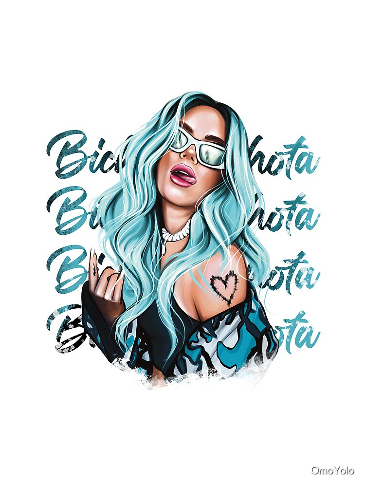 Discover Karol G with Blue Hair Illustration with Bichota Words on the background Drawstring Bag