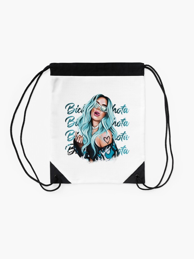 Discover Karol G with Blue Hair Illustration with Bichota Words on the background Drawstring Bag