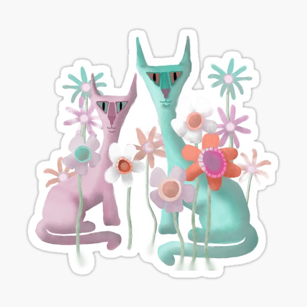 Felines in Flowers Sticker