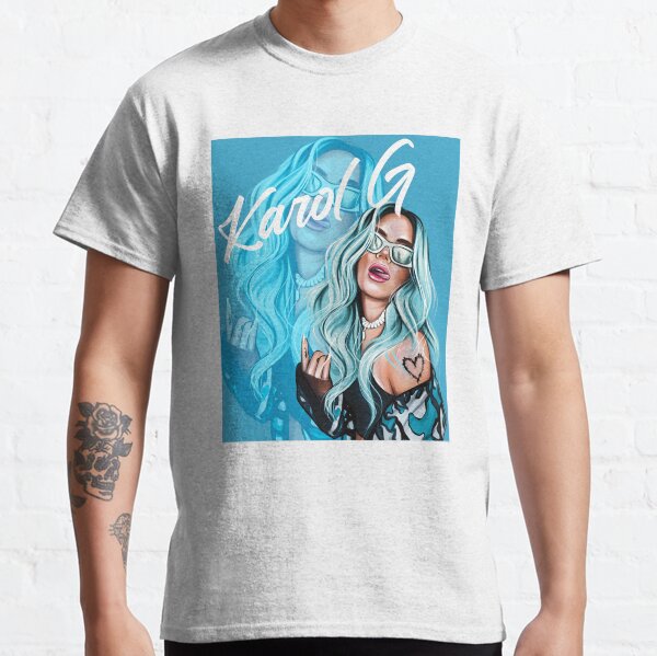 Rectángulo Karol G con ilustración de cabello azul Camiseta clásica