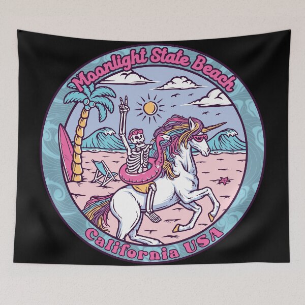 Item preview, Moonlight State Beach Skeleton Unicorn designed and sold by LanikaiBeach.