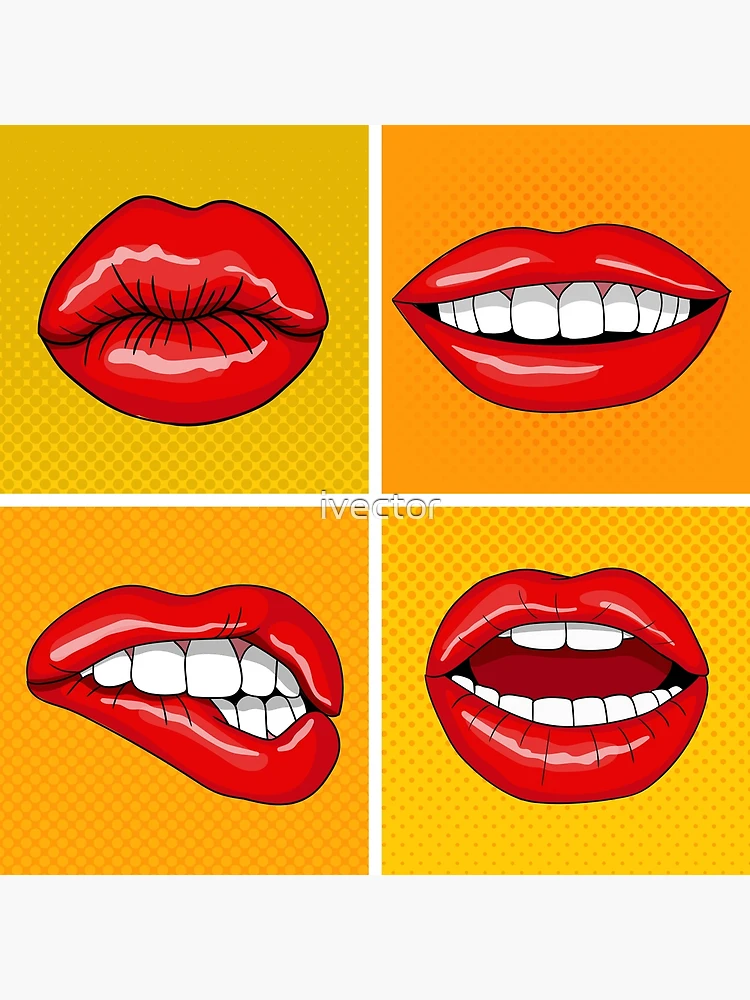 Vintage poster with lips in pop art style. 17679225 Vector Art at