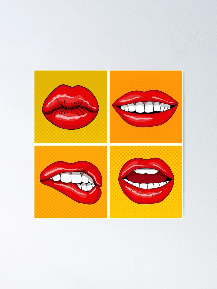 Vintage poster with lips in pop art style. 17679225 Vector Art at