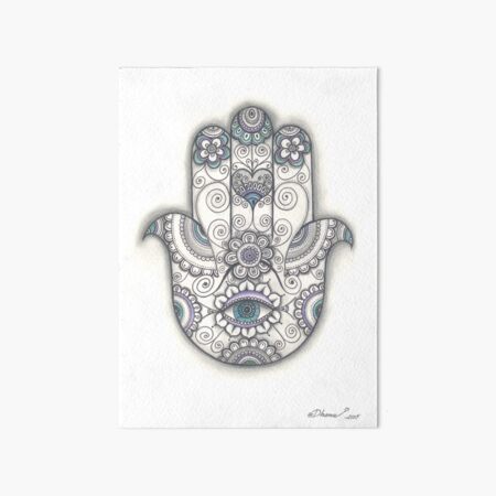 Hamsa hand Drawing, Hand Of Fatima Illustration, Ethnic art Art Board Print