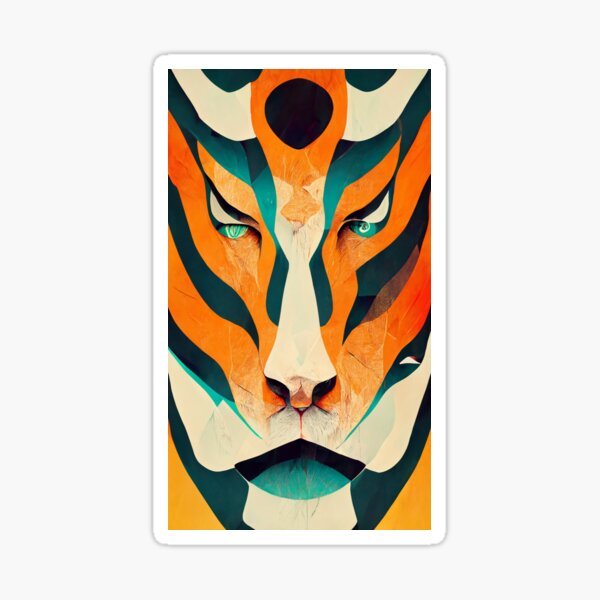 Royal surrealistic abstract tiger. Growling tiger watching his prey. Sticker