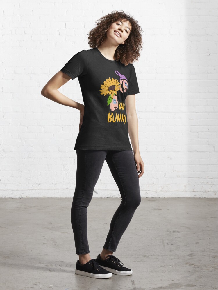 Bad Bunny Sunflower Graphic T-Shirt Black Size Large