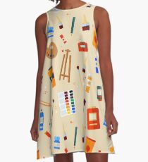 Werkzeuge und Materialien für Kreativität und Malerei Seamless Pattern A-Linien Kleid