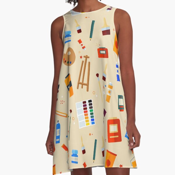Tools and Materials for Creativity and Painting Seamless Pattern A-Line Dress