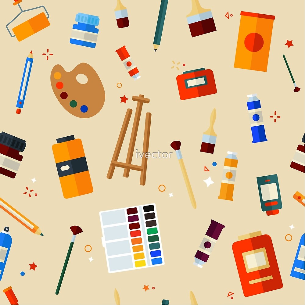 "Tools and Materials for Creativity and Painting Seamless Pattern" by