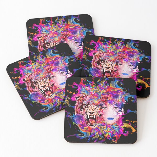 Item preview, Tiger and Woman's Face on Abstract Background designed and sold by Gota-30.