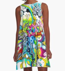 Tubes of Wonder - Abstract Watercolor + Pen Illustration A-Line Dress