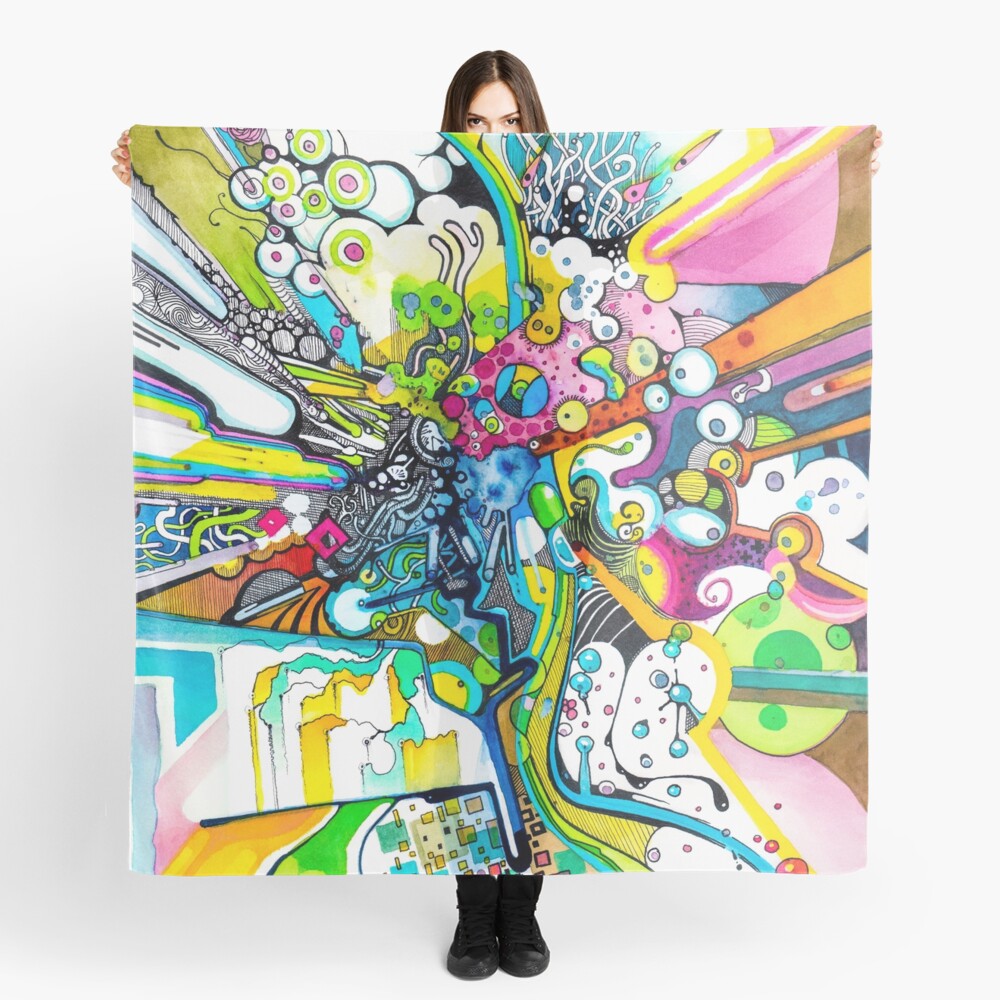 Tubes of Wonder - Abstract Watercolor + Pen Illustration Scarf