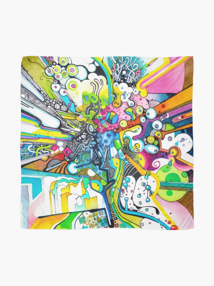 Alternate view of Tubes of Wonder - Abstract Watercolor + Pen Illustration Scarf