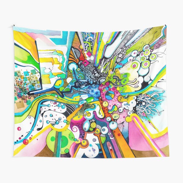 Tubes of Wonder - Abstract Watercolor + Pen Illustration Tapestry