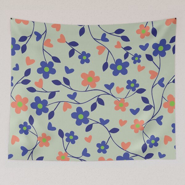Item preview, Retro Blue Grey Floral designed and sold by risingrocket.