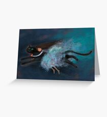 Flying on my cat Greeting Card